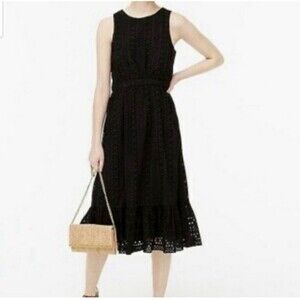 J. Crew Factory Eyelet Tiered Midi Dress 6 Black Sleeveless ak917  $118